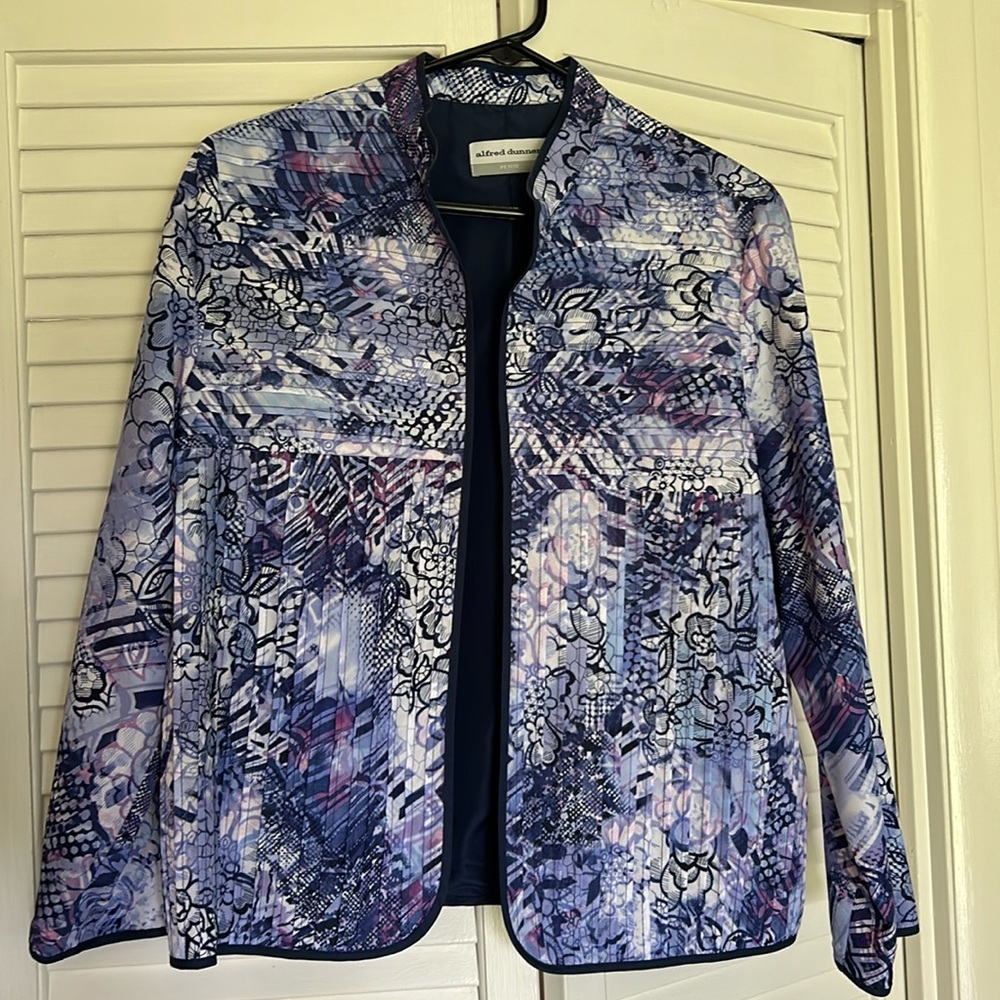 Women’s Vintage Alfred Dunner Purples Blues and White Open Long sleeve Jacket
